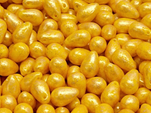 Teardrop Perlen 6x9 mm Undurchsichtiger Gelbgold-Spritzer Tschechisches Glas Farbe_Yellow
