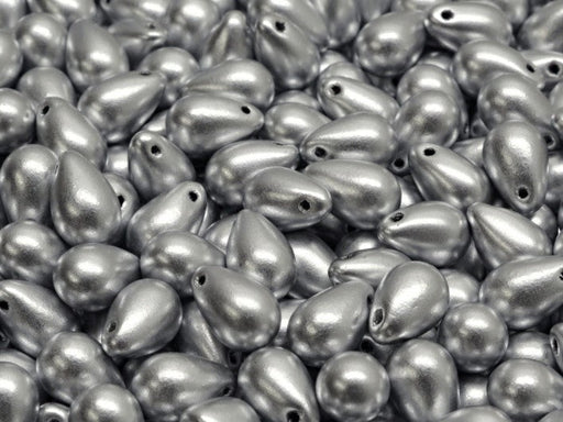 Teardrop Perlen 6x9 mm Silber Matt Tschechisches Glas Farbe_Silver 