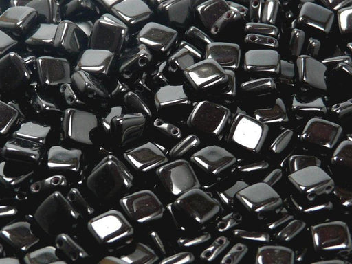 Tile Beads 6x6x3 mm 2 Holes Opaque Jet Czech Glass Black