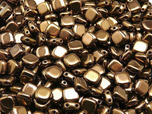 40 St. Tile Gepresste Perlen 6x6x2,9 mm Zwei Löcher, Böhmische Glas, Jet Bronze Luster