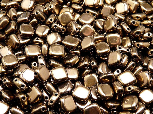 40 St. Tile Gepresste Perlen 6x6x2,9 mm Zwei Löcher, Böhmische Glas, Jet Bronze Luster