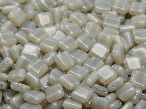 40 St. Tile Gepresste Perlen 6x6x2,9 mm Zwei Löcher, Böhmische Glas, Grau Opal