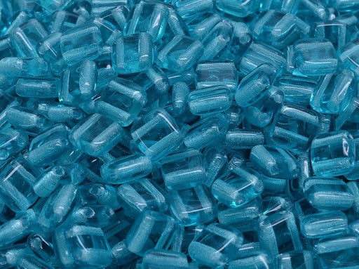 Tile Beads 6x6x3 mm 2-Loch Aquamarine Blau Tschechisches Glas Farbe_Blue