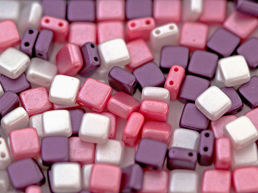 Gepresste Glasperlen Tile 6x6x29 mm 2-Loch Mischung Weiß Bordeaux Rosa Tschechisches Glas Farbe_Multicolored