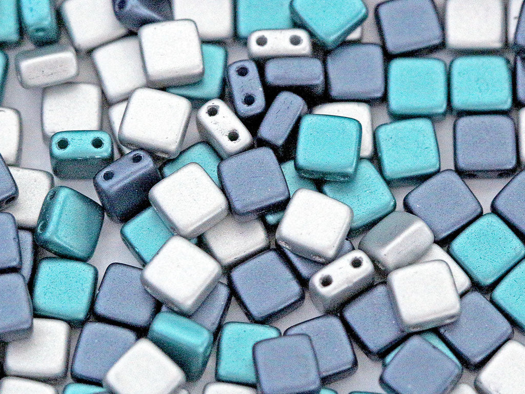 Gepresste Glasperlen Tile 6x6x29 mm 2-Loch Mischen Silber Montana Blau Aqua Tschechisches Glas Farbe_Multicolored