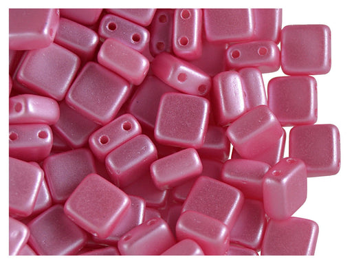40 St. Tile Gepresste Perlen 6x6x2,9 mm Zwei Löcher, Böhmische Glas, Pastell Rosa