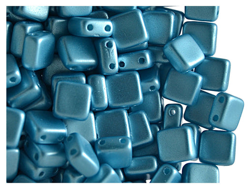40 St. Tile Gepresste Perlen 6x6x2,9 mm Zwei Löcher, Böhmische Glas, Pastell Aquamarin