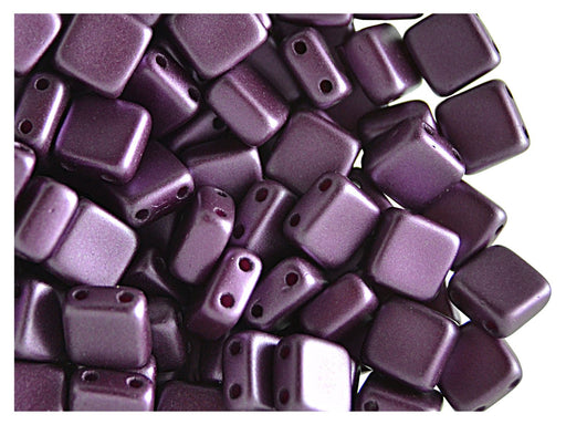 40 St. Tile Gepresste Perlen 6x6x2,9 mm Zwei Löcher, Böhmische Glas, Pastell Bordeaux