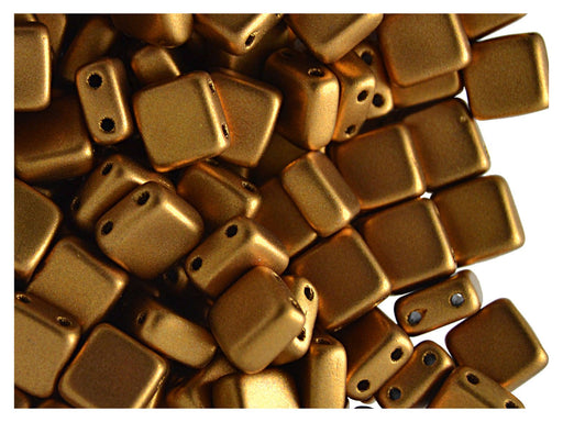 40 St. Gepresste Glasperlen Tile 6x6x2,9 mm, 2-Loch, Terra Metallic Bronze, Tschechisches Glas
