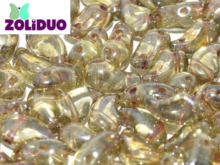 20 St. ZoliDuo® Linke Version Perlen, Teardrop 5x8mm mit zwei Löchern, Böhmisches Glas, Kristall Lazure Grün