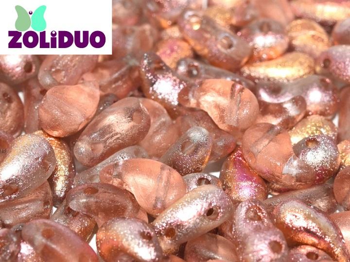 20 St. ZoliDuo® Linke Version Perlen, Teardrop 5x8mm mit zwei Löchern, Böhmisches Glas, Kristall Ätzen Sonnenuntergang