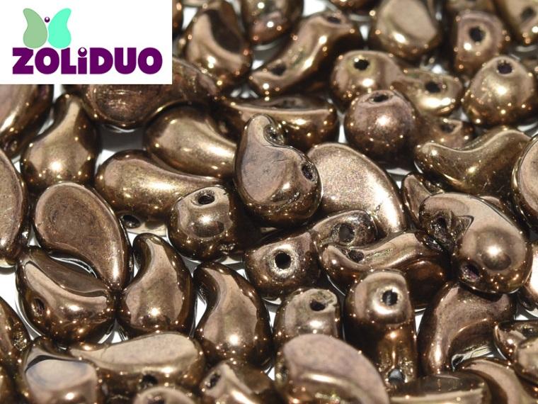 20 St. ZoliDuo® Linke Version Perlen, Teardrop 5x8mm mit zwei Löchern, Böhmisches Glas, Dunkel Gold Metallic