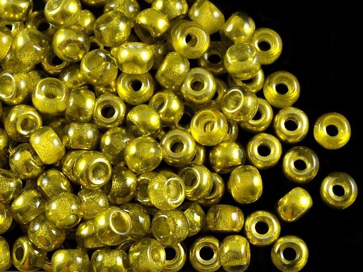 50 St. Pony Gepresste Perlen, Walze 5,5 mm im Durchmesser mit einem Loch von 2 mm, Böhmisches Glas, Semi-Apollo Gelb