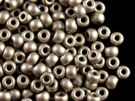 50 St. Gepresste Glasperlen Pony, 5,5 mm Lochdurchmesser 2 mm, Terra Metallic Grau Braun, Tschechisches Glas