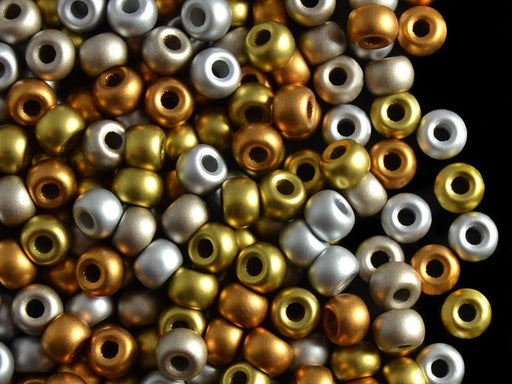 50 St. Gepresste Glasperlen Pony, 5,5 mm Lochdurchmesser 2 mm, Terra Metallic gemischt, Tschechisches Glas