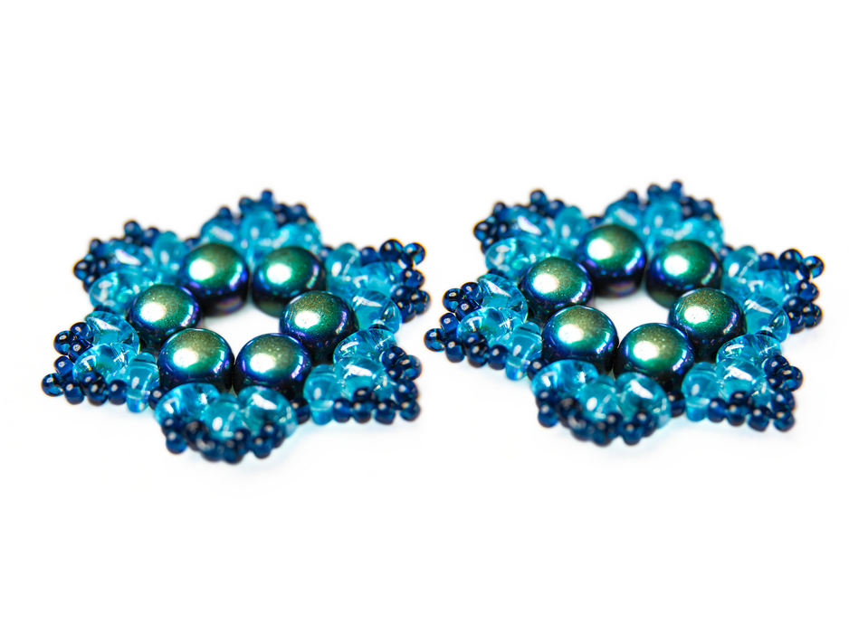 1 St. Exklusives Set zur Herstellung von zwei Schmuck DIY ''Snowflake'' aus tschechischen Perlen (Blau-Grün)