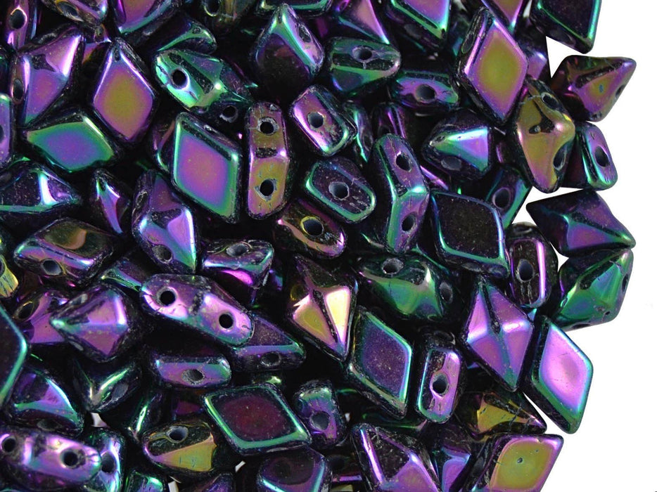 30 St. DiamonDuo ™ Perle 5x8mm zwei Löcher, Tschechische Glas, Jet Lila Iris