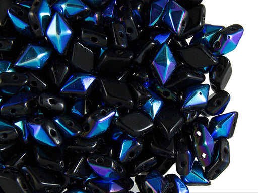 30 St. DiamonDuo™ Perle 5x8mm Zwei Löcher, Tschechische Glas, Schwarz AB