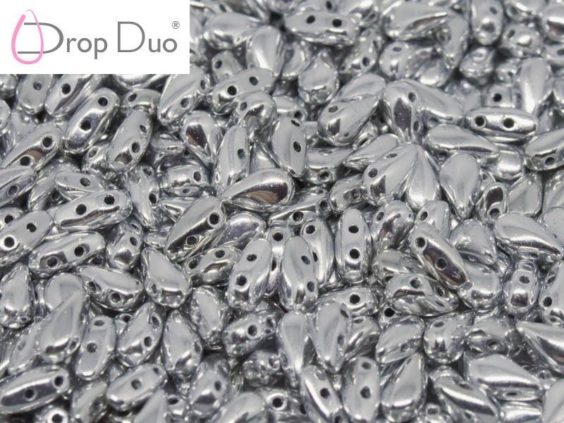 600 St. DropDuo® Perlen 3x6mm Zwei Löcher, Böhmisches Glas,Kristall Volles Chrom