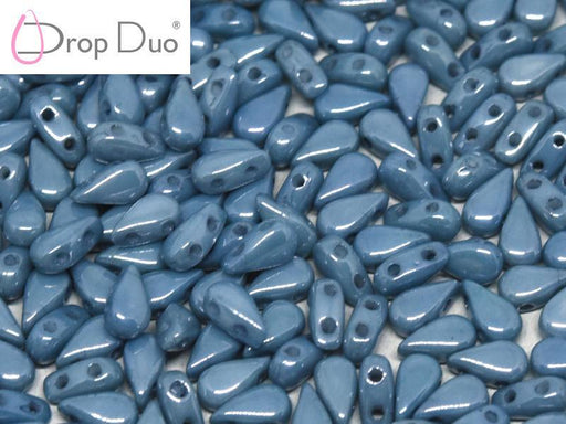 50 St. DropDuo® Perlen 3x6mm Zwei Löcher, Böhmisches Glas,Kreideweiß Baby Blau Glanz