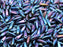 50 St. Dagger Kleine Gepresste Perlen 3x10mm, Jet Blau irisierend, Tschechisches Glas