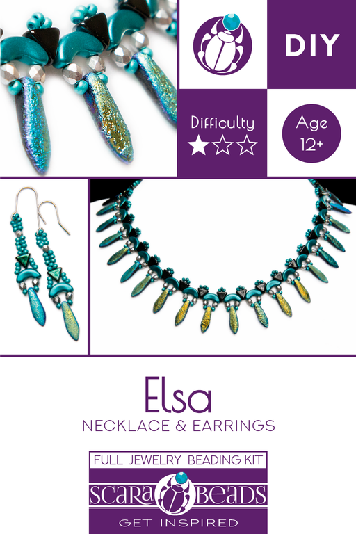 1 St. Exklusive Perlenstickerei Kit für DIY Schmuckherstellung ''Elsa'' Halskette Ohrringe (Geätzt Blau schimmernd)