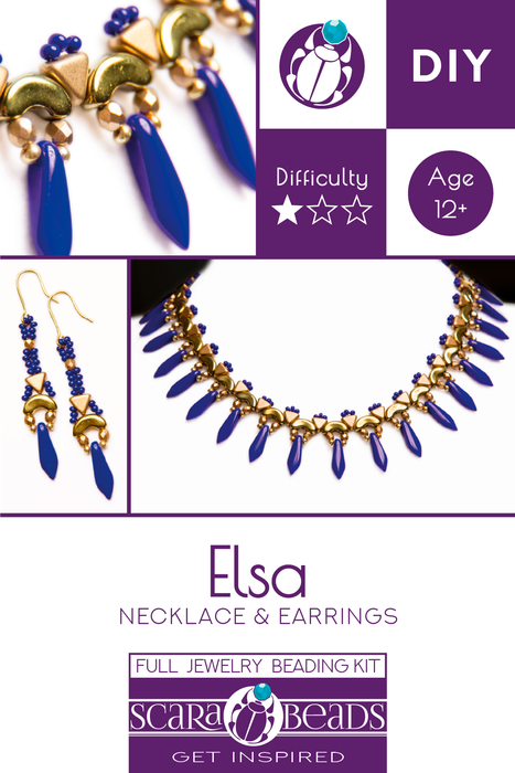 1 St. Exklusive Perlenstickerei Kit für DIY Schmuckherstellung ''Elsa'' Halskette Ohrringe (Blau-Gold)