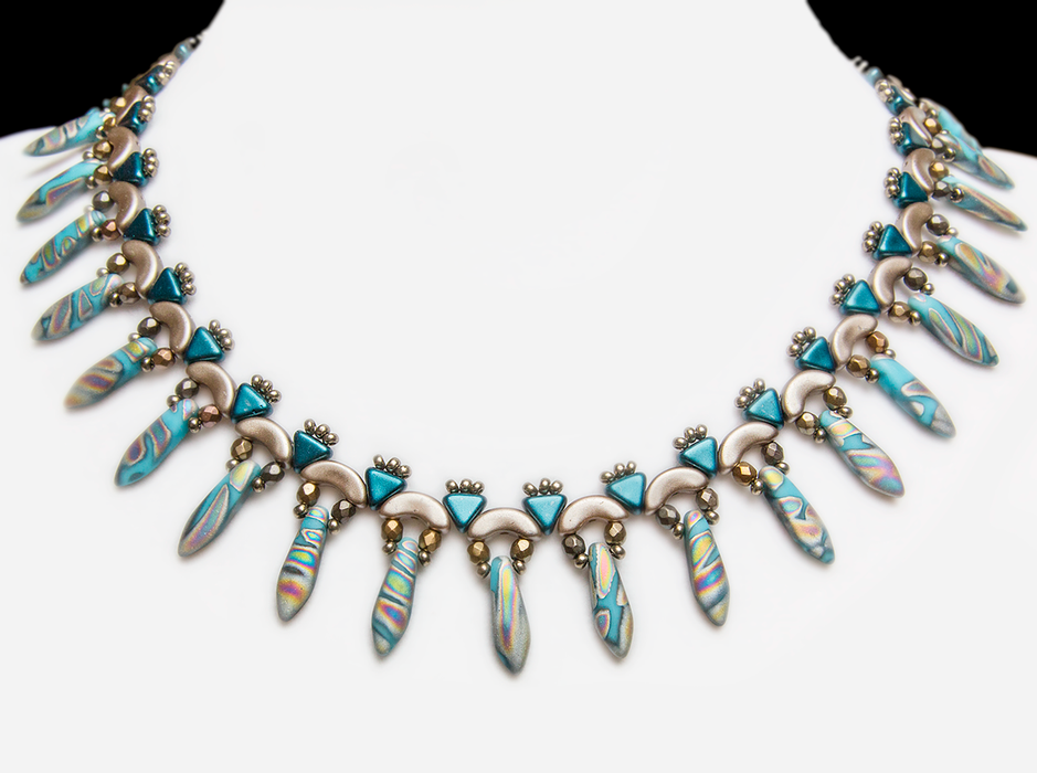 1 St. Exklusive Perlenstickerei Kit für DIY Schmuckherstellung ''Elsa'' Halskette Ohrringe (Türkisblau Zebra Vitrail-Gold)