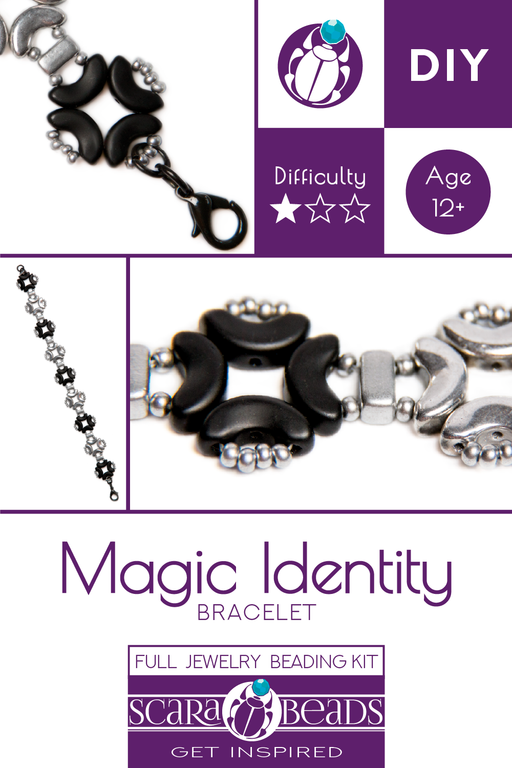 1 St. Exklusive Perlenstickerei Kit für DIY Schmuckherstellung, Armband „Magic Identity“ (Silber-Schwarz)