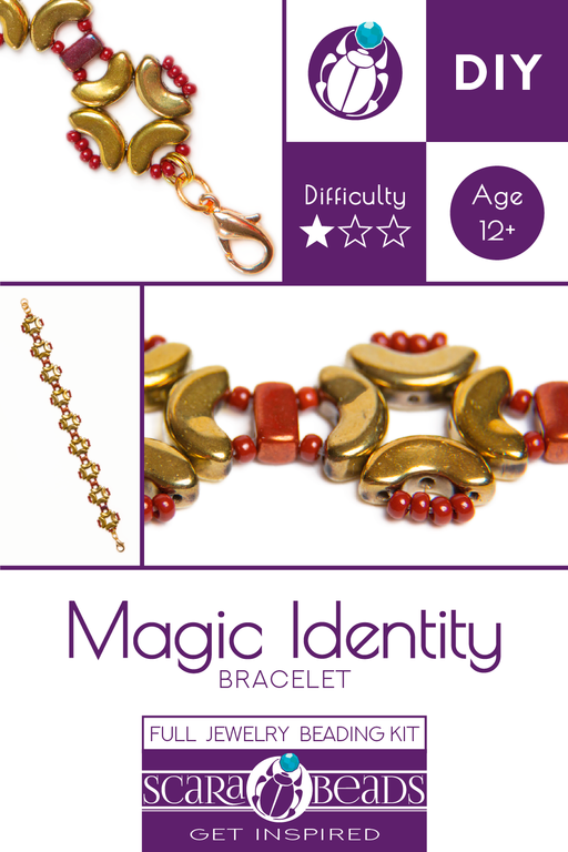 1 St. Exklusive Perlenstickerei Kit für DIY Schmuckherstellung, Armband „Magic Identity“ (Gold-Rot)