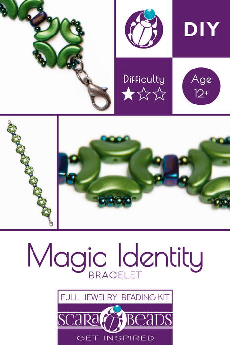 1 St. Exklusive Perlenstickerei Kit für DIY Schmuckherstellung, Armband „Magic Identity“ (Grün-Blau irisierend)