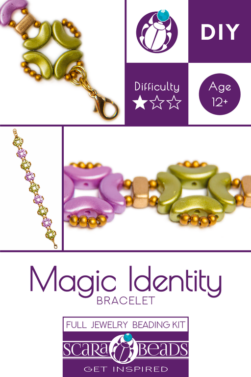 1 St. Exklusive Perlenstickerei Kit für DIY Schmuckherstellung, Armband „Magic Identity“ (Rosa -Grün)