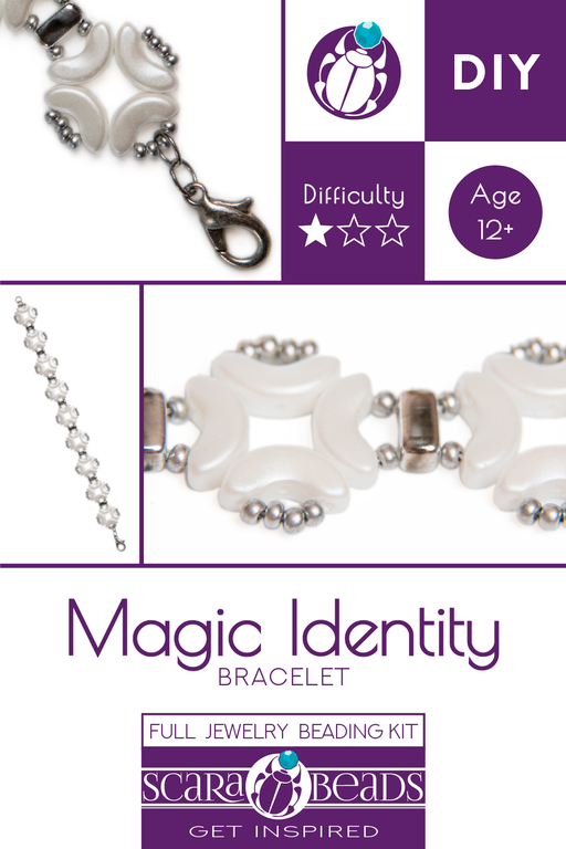 1 St. Exklusive Perlenstickerei Kit für DIY Schmuckherstellung, Armband „Magic Identity“ (Silber-Weiß)