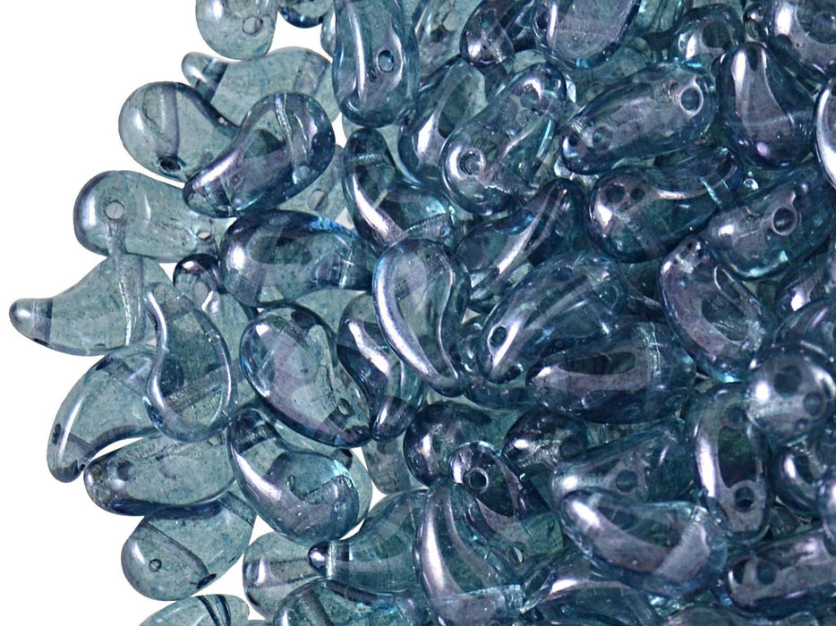 20 St. ZoliDuo® Linke Version Perlen, Teardrop 5x8mm mit zwei Löchern, Böhmisches Glas, Kristall-blauer Glanz