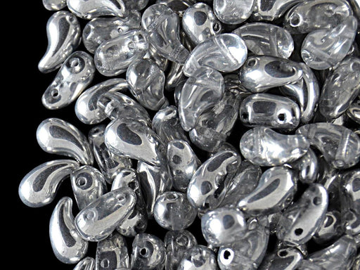 20 St. ZoliDuo® Linke Version Perlen, Teardrop 5x8mm mit zwei Löchern, Böhmisches Glas, Kristall-Labrador (Kristall-Silber)