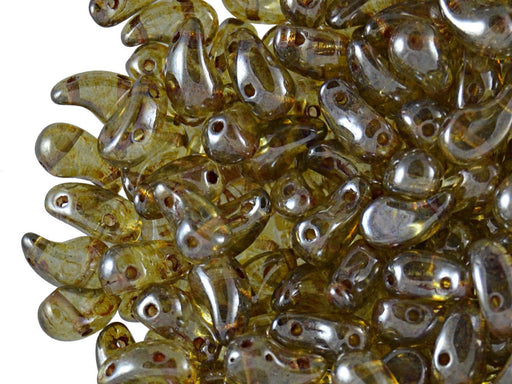 20 St. ZoliDuo® Linke Version Perlen, Teardrop 5x8mm mit zwei Löchern, Böhmisches Glas, Kristall Lazure Grün