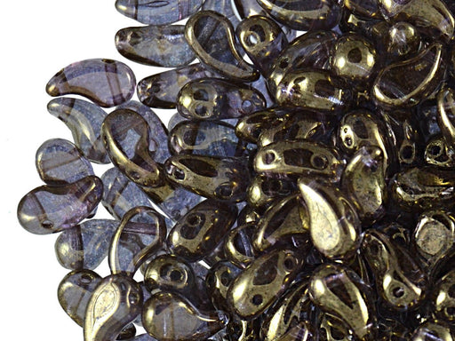 20 St. ZoliDuo® Linke Version Perlen, Teardrop 5x8mm mit zwei Löchern, Böhmisches Glas, Kristall Gold Bronze