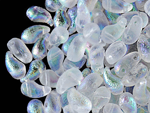 20 St. ZoliDuo® Linke Version Perlen, Teardrop 5x8mm mit zwei Löchern, Böhmisches Glas, Kristall Ätzen AB