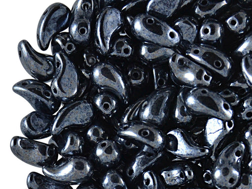 20 St. ZoliDuo® Linke Version Perlen, Teardrop 5x8mm mit zwei Löchern, Böhmisches Glas, Jet Hämatit (Jet Schwarzer Glanz)