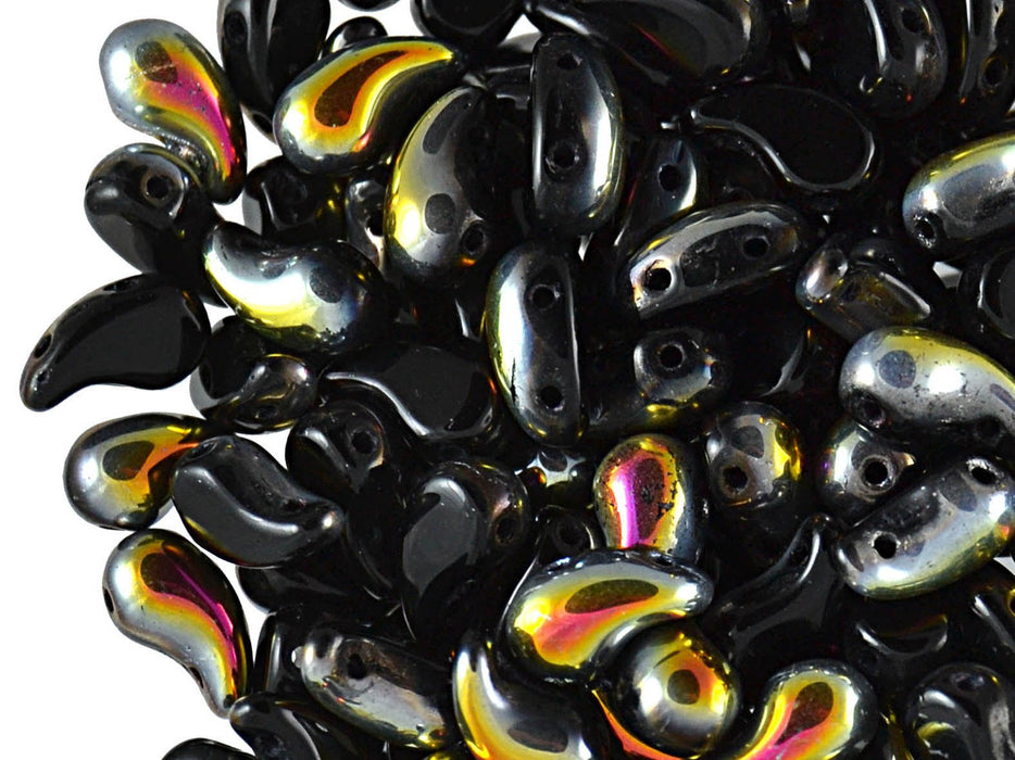 20 St. ZoliDuo® Linke Version Perlen, Teardrop 5x8mm mit zwei Löchern, Böhmisches Glas, Schwarz Marea