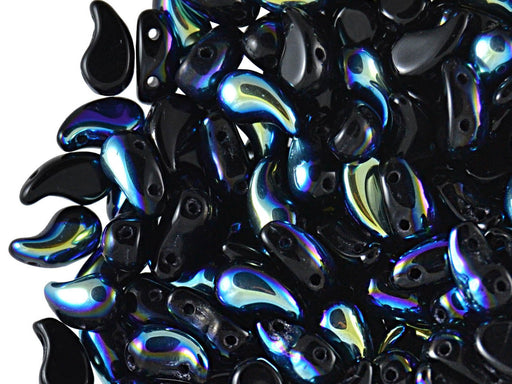 20 St. ZoliDuo® Linke Version Perlen, Teardrop 5x8mm mit zwei Löchern, Böhmisches Glas, Schwarz AB