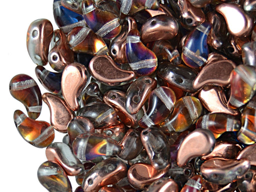 20 St. ZoliDuo® Linke Version Perlen, Teardrop 5x8mm mit zwei Löchern, Böhmisches Glas, Lila-Orange Vitrail