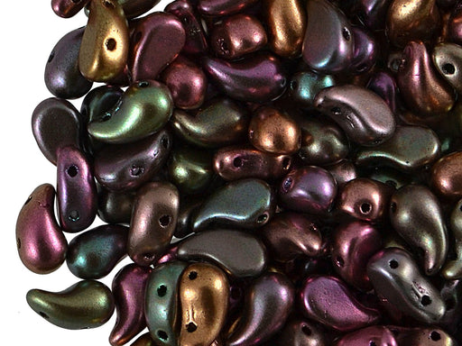 20 St. ZoliDuo® Linksgepresste Perlen, Teardrop 5x8mm mit zwei Löchern, Alabaster Violett schimmernd, Tschechisches Glas