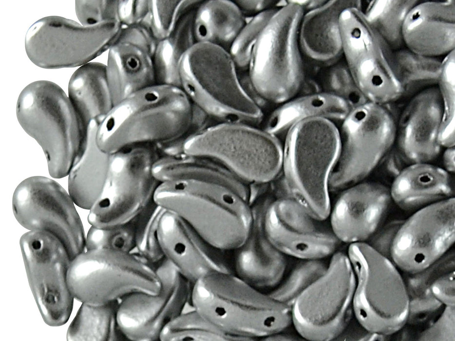 20 St. ZoliDuo® Linke Version Perlen, Teardrop 5x8mm mit zwei Löchern, Böhmisches Glas, Alabaster Aluminium Silber