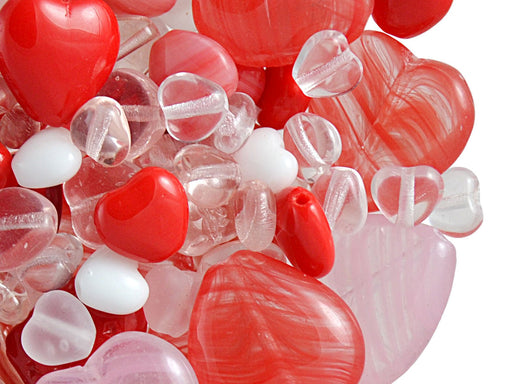 40 g Mix Perlen, Verschiedene Formen, Böhmische Glas, Valentinstag