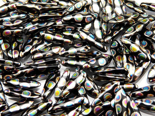 25 St. Dagger Gepresste Perlen 5x16mm, Böhmisches Glas, Jet Schwarz Kreis Vitrail