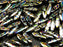25 St. Dagger Gepresste Perlen 5x16mm, Böhmisches Glas, Topas Zebra Vitrail