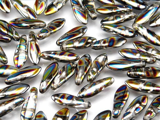 25 St. Dagger Gepresste Perlen 5x16mm, Böhmisches Glas, Kristall Zebra Vitrail