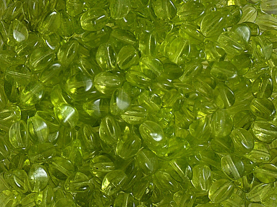 50 St. Pinch Gepresste Perlen 5x3,5mm, Böhmisches Glas, Olivin (Grün Transparent)