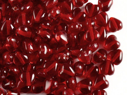 50 St. Herz Gepresste Perlen 6mm, Tschechische Glas,Rubin Transparent